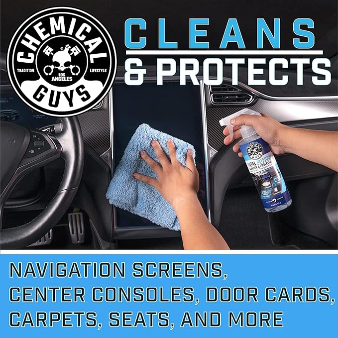 Chemical Guys Total Interior Cleaner & Protectant 16 oz with Professional Grade Microfiber Towel - Car Interior Cleaning Kit for Dash, Seats, Carpet, Glass, Vinyl, Leather, and Plastic