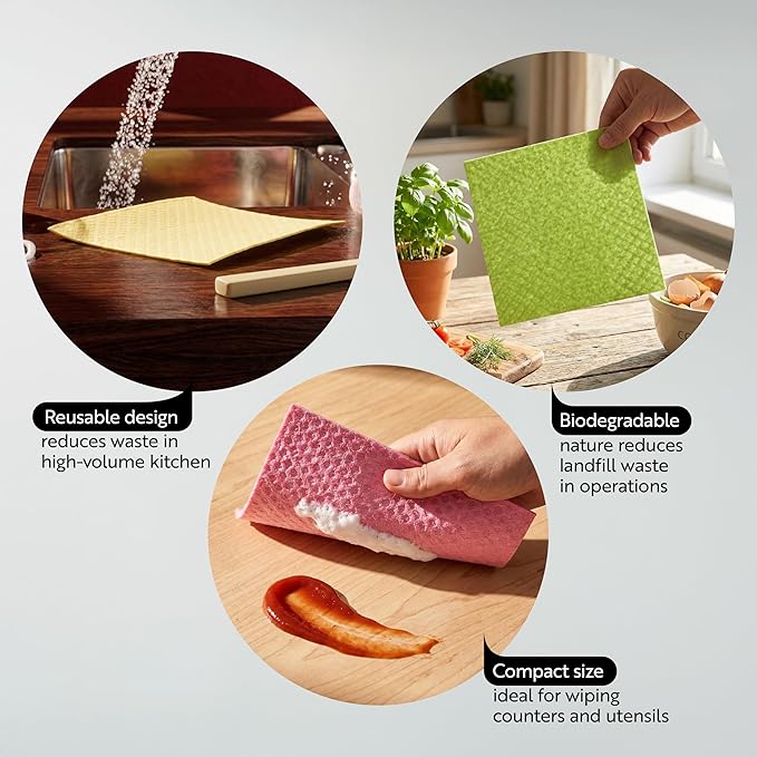 Restaurantware Swedish Dishcloths Pack of 200 Cellulose Reusable Absorbent Gray Kitchen Towels, Washable Quick-Dry Dish Towels, Sustainable Gray Cleaning Cloths Super-Absorbent Biodegradable Odorless