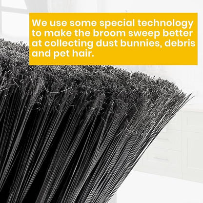 Yellow Indoor Broom 54" Long Handle House Brooms for Floor Cleaning Sweeping Broom for Kitchen, Garage, Lobby, Patio and Garden
