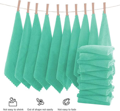 MOONQUEEN Ultra Soft Premium Washcloths Set - 12 x 12 inches - 24 Pack - Quick Drying - Highly Absorbent Coral Velvet Bathroom Wash Clothes - Use as Bath, Spa, Facial, Fingertip Towel (Aqua Green)
