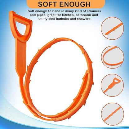 Snake Drain Hair Clog Remover Tool Set, 3pcs (50cm/19.7 Inches) - Drain Cleaner for Sink, Shower, Tub, Bathroom, Kitchen, Toilet, Sewer Pipes - Hair Catcher and Drain Auger
