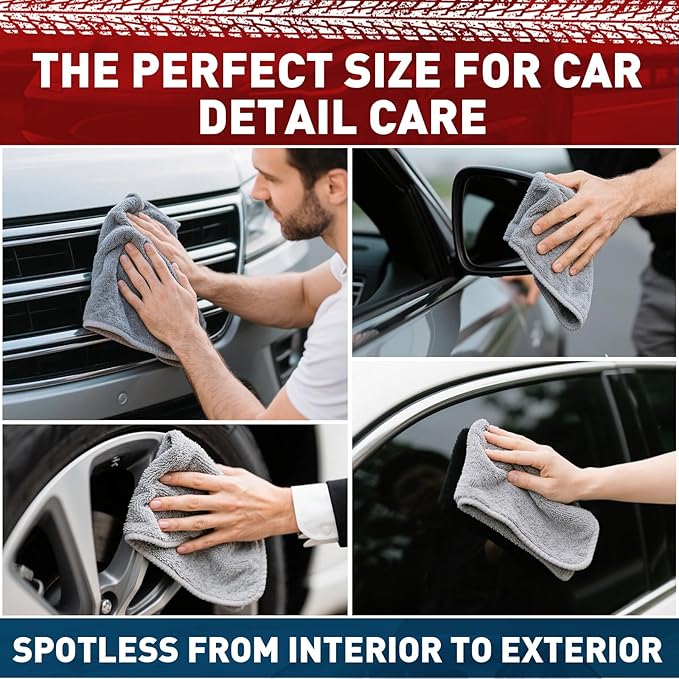TEAWOO Microfiber Cleaning Cloths Bulk-15 Pack, Gray Microfiber Towels for Cars, Ultra Absorbent Microfiber Towel Weave Grime & Liquid for Streak-Free Mirror Shine - Car Washing Cloth, 12x12 inches
