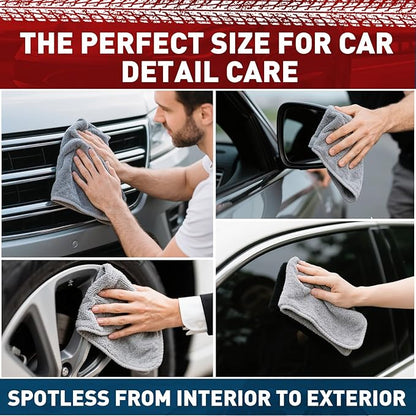 TEAWOO Microfiber Cleaning Cloths Bulk-15 Pack, Gray Microfiber Towels for Cars, Ultra Absorbent Microfiber Towel Weave Grime & Liquid for Streak-Free Mirror Shine - Car Washing Cloth, 12x12 inches