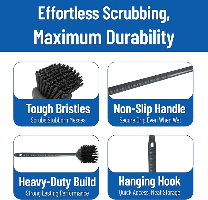 SPARTA 40501EC03 Plastic Large Scrub Brush, Kitchen Brush, Utility Brush With Long Handle For Cleaning, 20 Inches, Black