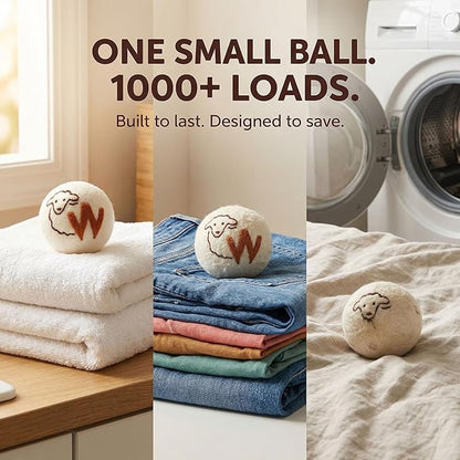 Woolly's Wool Dryer Balls – 100% Pure New Zealand Wool, Reusable Natural Fabric Softener, Reduces Drying Time & Clothes Wrinkles, Chemical-Free Dryer Balls (Pack of 12)