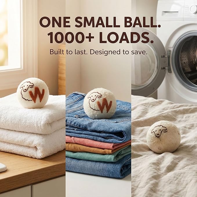 Woolly's Wool Dryer Balls – 100% Pure New Zealand Wool, Reusable Natural Fabric Softener, Reduces Drying Time & Clothes Wrinkles, Chemical-Free Dryer Balls (Pack of 3)