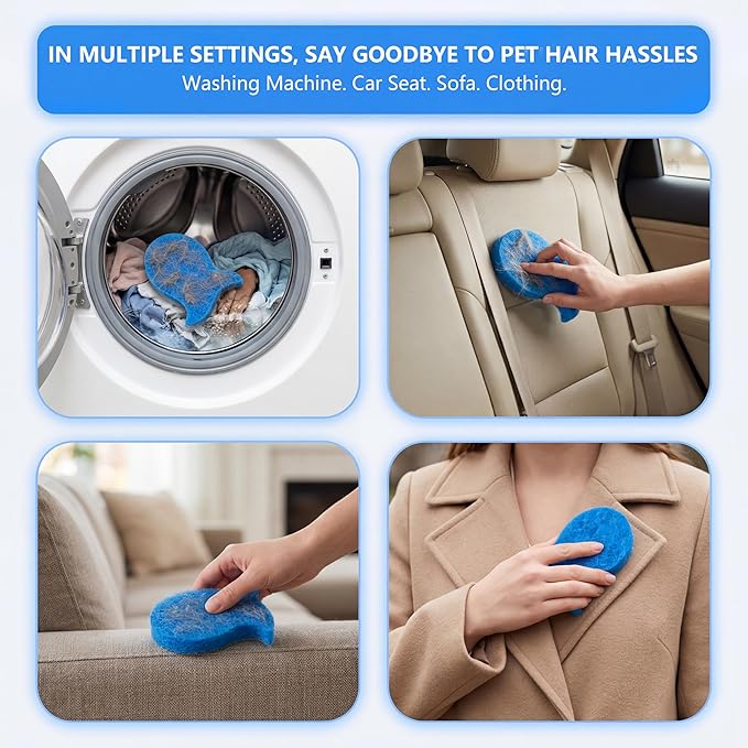 Pet Hair Remover for Laundry,Reusable Dog & Cat Hair Catcher for Washing Machine & Dryer,Effectively Removes Fur,Lint and Dander from Bedding,Clothes(8Pcs Blue)