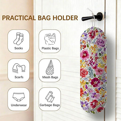 Plastic Bag Holder Dispenser, Plastic Grocery Bag Organizer & Wall Mount Paper Trash Bags Saver Storage for Kitchen Home Pantry Decor, Colorful Floral Kitchen Decor Shopping Bags Storage Dispenser