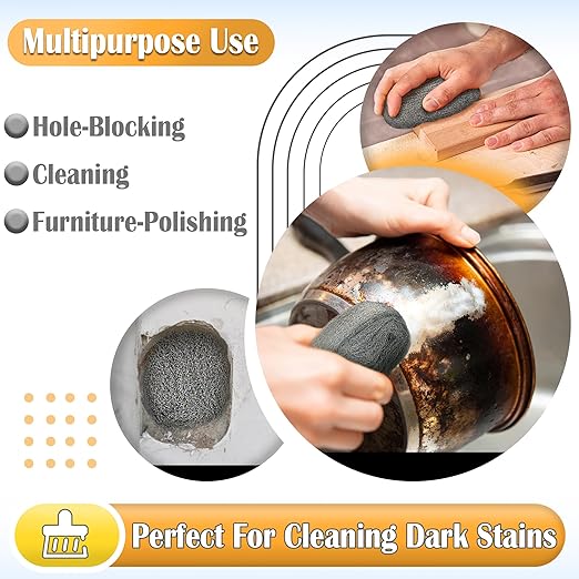 AJART Steels Wools Mice Control - #0000 Steel Wool Metal Fabric Mesh - As Gaps Fillers to Keep Mice Away - Protection for Siding, Pipelines, Garden Vents and Garages - 2Pcs