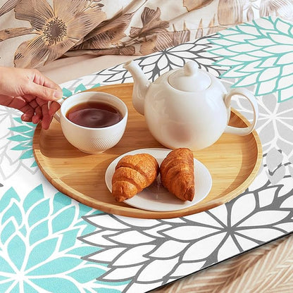 Findosom Dish Drying Mat, 12" x 20" Super Absorbent Dish Mat with Floral, Hide Stain Drying Mat for Kitchen Counter, Under Dish Rack, Coffee Maker, Espresso Machine, Teal