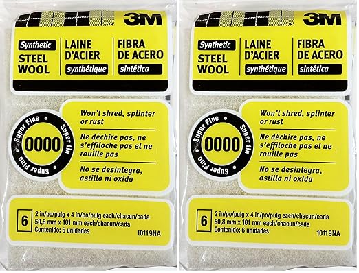 3M Synthetic Steel Wool Pads, 6-Pad, Use Wet Or Dry, Compatible with Water-Based Strippers & Finishes, Will Not Shred, Splinter Or Rust Like Steel Wool Does, Rinse and Reuse (10119NA) (Pack of 2)