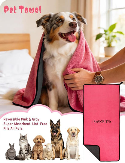 Pet Grooming Set, Dog Bathing Supplies, Bathing Glove, Towels, and Shampoo Brush, Finger-Sleeve Toothbrush for Dogs and Cats, Including a Comb Set, Suitable for Small Dogs and Cats 9-Piece (Pink)