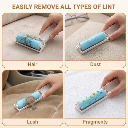 Mini Lint Roller for Travel, 8 Pcs Reusable Washable Hair Remover Lint Rollers with Sticky Gel Foldable Hair Lint-Roller for Clothing, Pet Hairs, Car Seats (3.7 x 1.1 in)