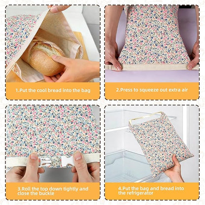 2 Pack XL Reusable Beeswax Bread Bags for Sourdough Baking, Organic Waxed Lined, Cotton Bread Bags for Homemade Bread, Food-Storage Bag to Keep Fresh