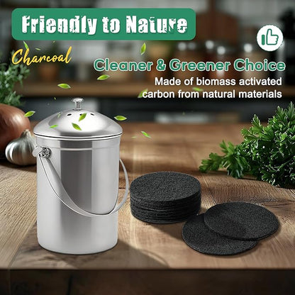 LMJP 6.7 Inch Charcoal Filters for 10 Pack Kitchen Countertop Compost Bins - Extra Thick 0.3" for Longer Lasting Activated Carbon