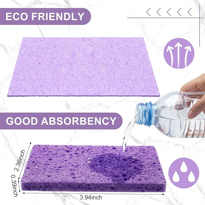 Zhengmy 48 Pieces Sponges Bulk Sponges Kitchen Compressed Sponge Natural Dish Sponge Compressed Wood Pulp Cleaning Without Scratching for Kitchen Bathroom, 3.9 x 2.4 x 0.12 Inch (Purple)