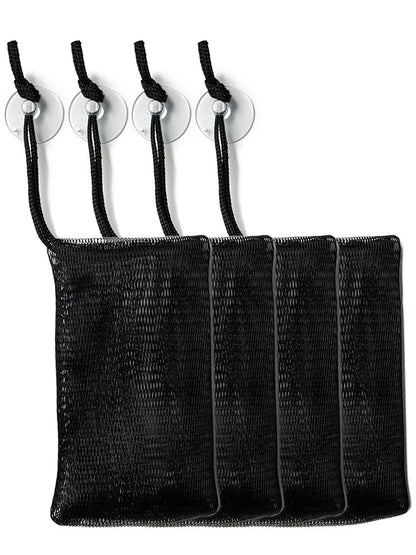 Pack of 4 Bamboo Charcoal Soap Saver Bags - Exfoliating Net Mesh Bag with Drawstring for Bar Soap