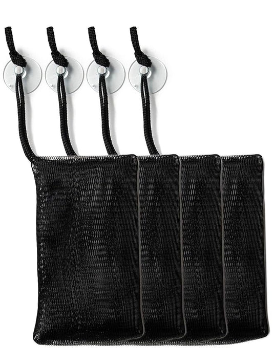 Pack of 4 Bamboo Charcoal Soap Saver Bags - Exfoliating Net Mesh Bag with Drawstring for Bar Soap