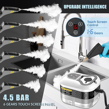 Powerful 2500W Handheld Steam Cleaner,15s Fast Heat-Up & High-Pressure Steam, 6-Level Adjustable Settings for Deep Cleaning on Floors, Kitchen, Bathroom, Car, Grout (Matte Black)