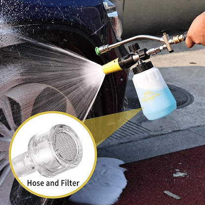FENG PAI Foam Cannon for Pressure Washer with Dual-connector Accessory, 7 Power Washer Sprayer Nozzles, 1/4" Quick Connect Double Tip Attachment Soap Bottle Sprayer Soap, 3600 PSI (White)