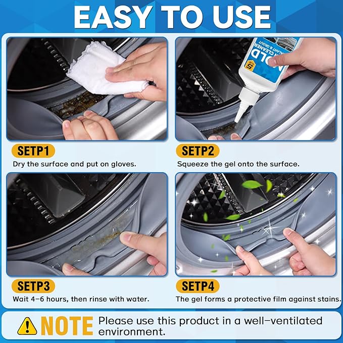 Mold Stain Cleaner, 8 Floz Washing Machine Cleaner Gel with Brush, Household All-Purpose Cleaner Highly Effective in Penetrating for Grout, Fridge, Bathroom, Shower, Front Load Washer