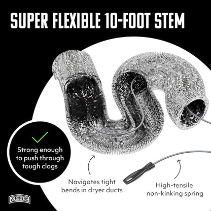 Brushtech Dryer Vent Cleaning Brush - 10-Foot Flexible Duct Cleaning Tool with Non-Kinking Spring for Lint Removal, Improved Airflow, Safer Dryers - Made in the USA, House Maintenance Supplies