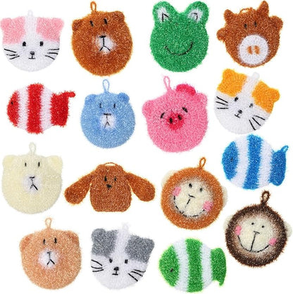 Mifoci 16 Pcs Animal Dish Scrubber Non Scratch Scrubbies for Dishes Double Layered Dish Washing Sponge Reusable Kitchen Scrubbers for Dishwashing, Cleaning Dishes, Cookware Tubs Sinks Bathroom