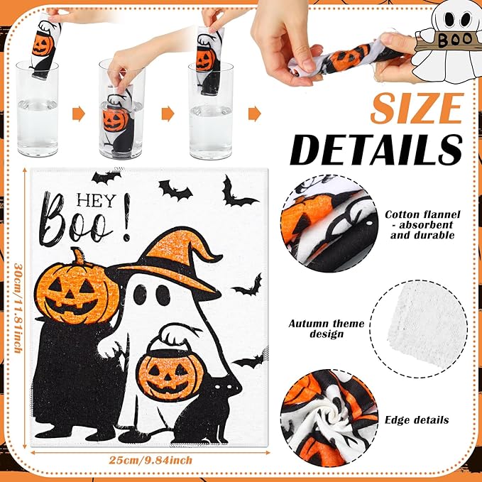 Mindsoft 36 Pcs Halloween Reusable Paper Towels Rolls Washable Bulk Halloween Boo Ghost Pumpkin Kitchen Dish Towels Paperless Reusable Cloth Cotton Napkins with Cardboard for Kitchen Bathroom