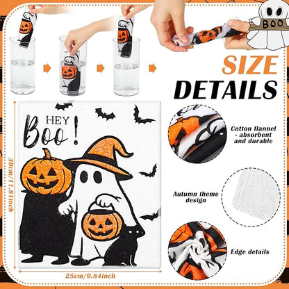 Mindsoft 36 Pcs Halloween Reusable Paper Towels Rolls Washable Bulk Halloween Boo Ghost Pumpkin Kitchen Dish Towels Paperless Reusable Cloth Cotton Napkins with Cardboard for Kitchen Bathroom