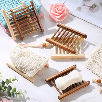 120 Pcs Soap Saver Set Including Wooden Dish, Exfoliating Bag, Saver Pads Bulk with Self Drain, Bar Soap Holder Mesh Bag for Shower Bath Home Toilet Kitchen Hotel Restaurant