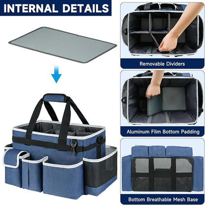 Cleaning Caddy Bag,Large Cleaning Supplies Organizer with Handle for Housekeepers, Blue