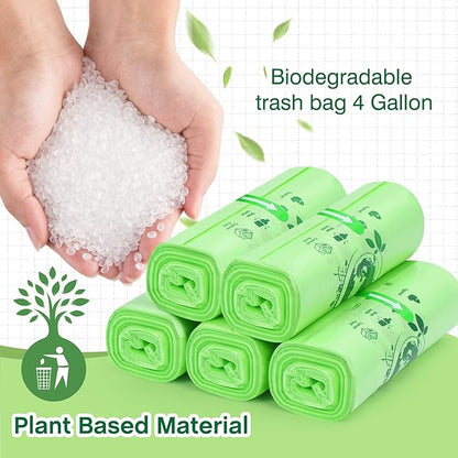 4 Gallon Trash Bags: 120 Count Small Garbage bags, Compost Waste Bag Strong Trash Can Liners Unscented for Bathroom Kitchen Bedroom Office Green