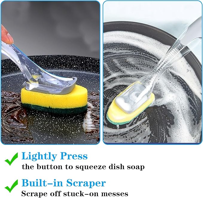 6Pcs Dish Wand Sponge Refills Dishwasher Sponge Dishwand Refills Scrubber Sponges Non Scratch Head Replacement for Dish Wand Heavy Duty Soap Dispenser Scrubber Pads for Kitchen Cleaning
