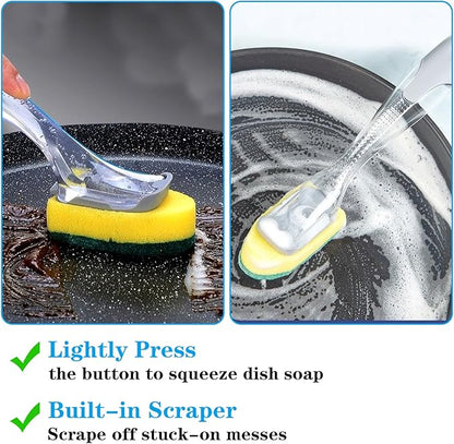 6Pcs Dish Wand Sponge Refills Dishwasher Sponge Dishwand Refills Scrubber Sponges Non Scratch Head Replacement for Dish Wand Heavy Duty Soap Dispenser Scrubber Pads for Kitchen Cleaning