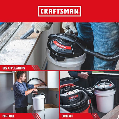 CRAFTSMAN CMXEVBE17678 1.75 Peak HP Wet Dry Vac Powerhead, Portable Shop Vacuum Compatible with a 5 Gallon Bucket (Sold Separately) with Filter Bag and Hose for Jobsite, Outdoor Cleaning
