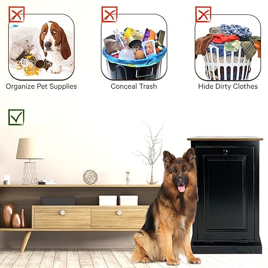 Peaceful Classics Tilt Out Trash Cabinet Without Drawer - Wooden Pull-Out Cabinet, Decorative Trash Bin Cabinet for Kitchen, Bedroom, & Home Patio, 36-Quart Capacity, Black