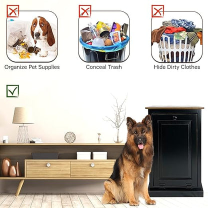 Peaceful Classics Tilt Out Trash Cabinet Without Drawer - Wooden Pull-Out Cabinet, Decorative Trash Bin Cabinet for Kitchen, Bedroom, & Home Patio, 36-Quart Capacity, Black