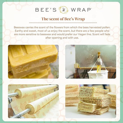 Bee's Wrap Beeswax Wraps for Food - 3 Pack of Assorted Beeswax Wraps - Small, Medium & Large Wrap - Plastic Free Made in USA Reusable Natural Food Wrap - Season's Greetings Print