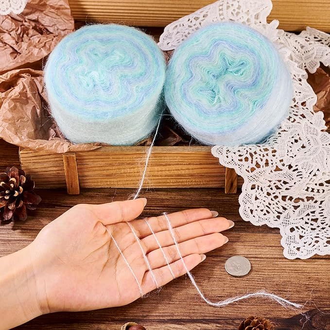 2 Roll Mohair Wool Yarn Soft for Crocheting Knitting Hand Washable Long Wool Yarn DIY Scarf Crochet Thread for Clothes Hats Sweater Scarf Craft Projects (Light Blue)