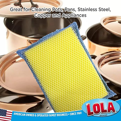 LOLA Microfiber Terry & Nylon Net Sponge Scrubber Pad, 2 Pack, Non Scratch 2-Way Cleaning, Gently Scrubs & Wipes Clean
