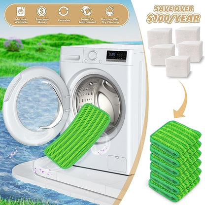 Reusable Mop Pads Compatible with Swiffer Sweeper Mops: Papclean Microfiber Wet Pads Refill Dry Sweeping Cloths Washable Dust Floor Cleaner for Wood Floor Cleaning - 6 Pcs Green