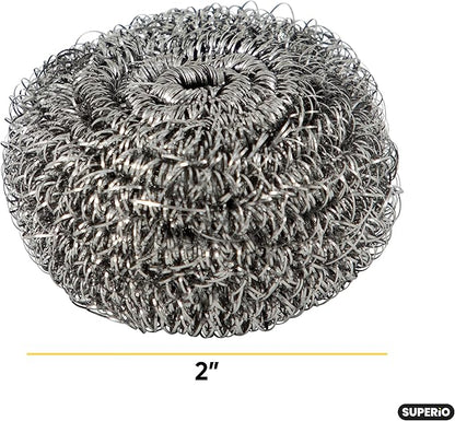Superio Stainless Steel Scourers Steel Wool Scrubber Pad Used for Dishes, Pots, Pans, Grill, Stoves, and Ovens, Easy scouring for Tough Kitchen Cleaning (12)