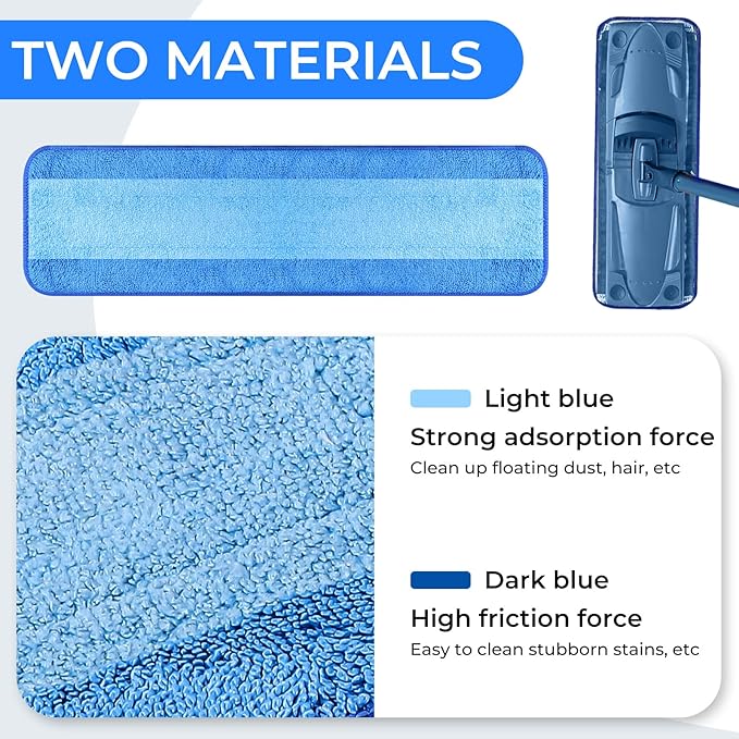 Wlich 3 Pack Microfiber Cleaning Pads are Compatible with Bona Mop,18 Inch Replaceable Mop Pad Refill,Washable & Reusable Blue Microfiber Mop Pads for Hardwood and Hard-Surface Floors