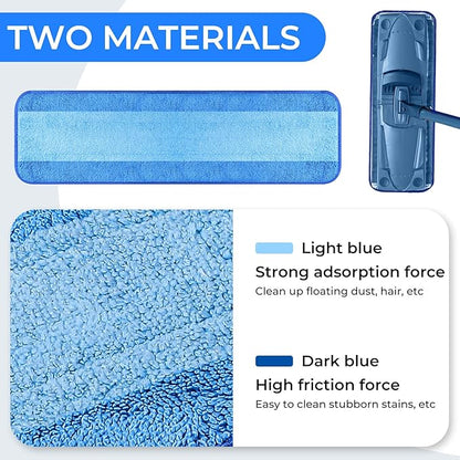 Wlich 3 Pack Microfiber Cleaning Pads are Compatible with Bona Mop,18 Inch Replaceable Mop Pad Refill,Washable & Reusable Blue Microfiber Mop Pads for Hardwood and Hard-Surface Floors