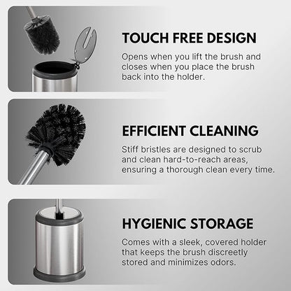 ToiletTree Products Toilet Brush with Lid - Sleek Toilet Bowl Brush and Holder - Toilet Scrubber Brush Set with Heavy-Weight Base - Lidded Toilet Bowl Cleaner Brush and Holder - Chrome