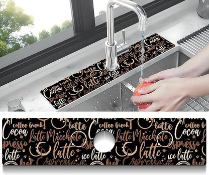 Kitchen Sink Splash Guard Faucet Mat Super Absorbent Fast Drying Mat Sink Gadgets Splash Guard Behind Faucet Drip Catcher for Kitchen (Coffee, 23.5x5.5in)