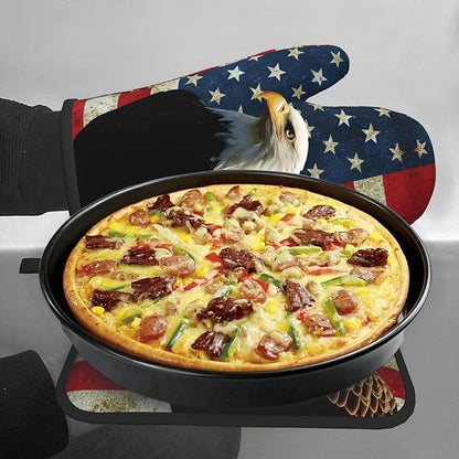 Patriots Oven Mitts - Rustic American Flag Kitchen Mitts Pot Holders Patriotic Hot Mitts 4th of July Hot Pads Sets of 2 for Cooking Baking Grilling