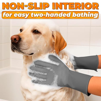 Cat and Dog Shampoo Gloves with 3000 Soft Bristles – 2-in-1 Dog Bath Gloves 11.6", Durable Silicone, Saves Shampoo | Massage, Grooming & Clean Wet or Dry – Made for Every Breed and Coat Style (Grey)