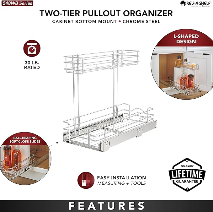 REV-A-SHELF Two-Tier Undersink Steel Wire Pullout Organizer