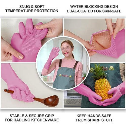 DABOGOSA Mamison 2 Pairs Reusable Waterproof Household Dishwashing Cleaning Rubber Gloves, Non-Slip Kitchen Glove (Pink, XXL (Pack of 2))